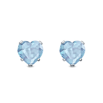 Heart Stud Earrings Simulated Aquamarine CZ 925 Sterling Silver (4mm-8mm)